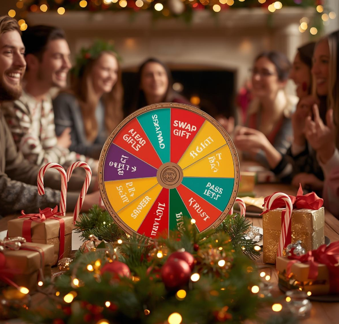 Christmas gift exchange wheel game for holiday party gift swap ideas