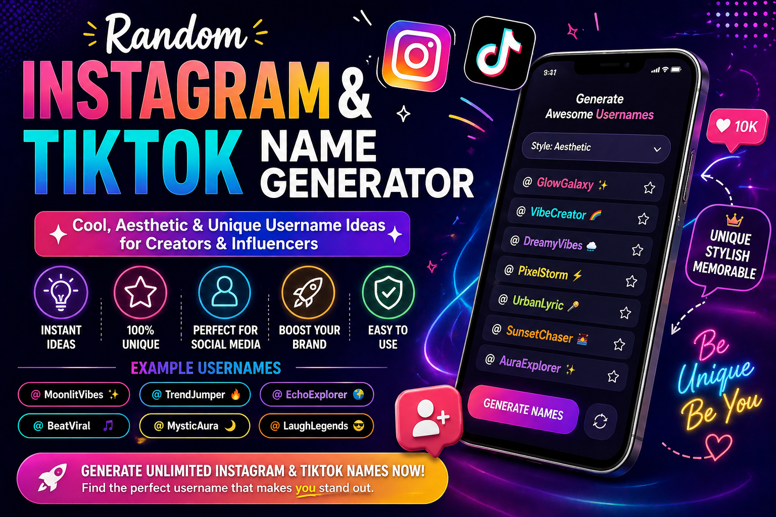 Instagram TikTok username generator ideas