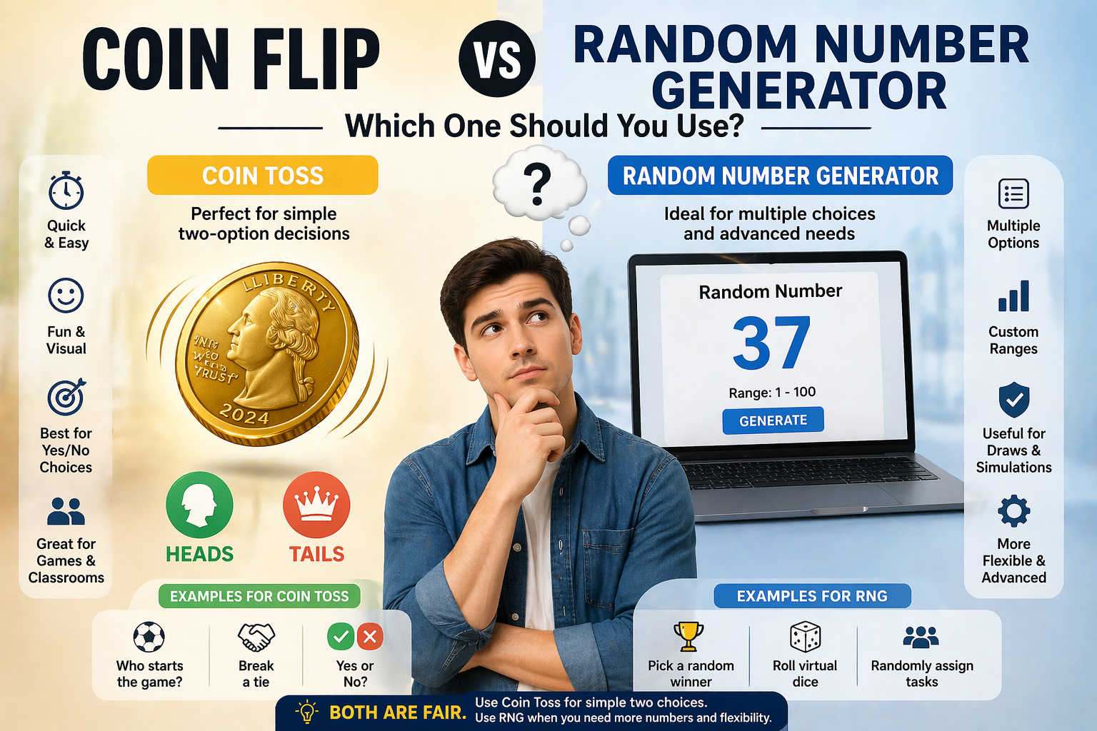 Coin toss vs random number generator comparison
