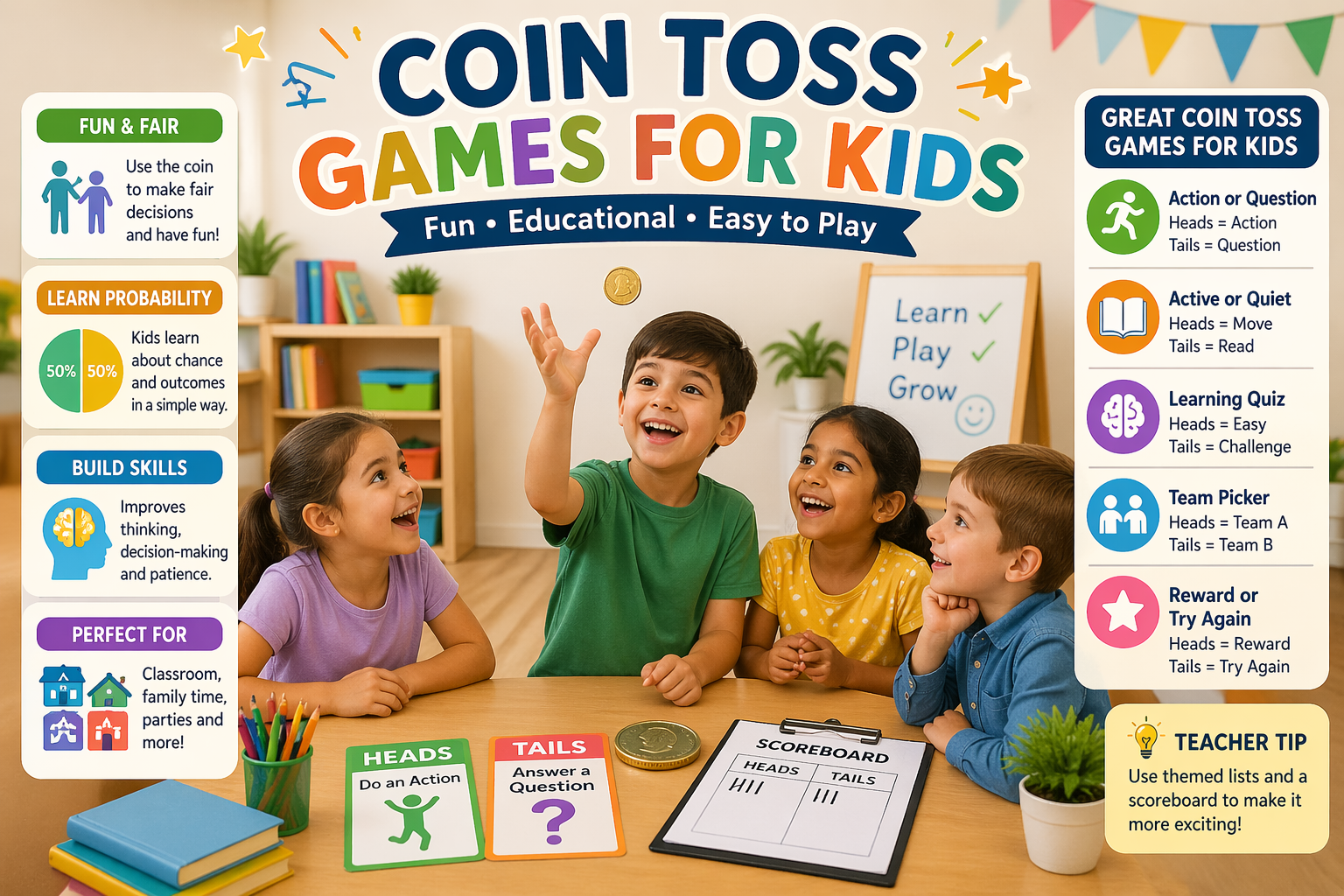 Fun coin toss games for kids educational activities